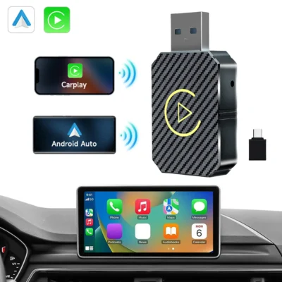 Wireless Carplay Android Auto Adapter 2 in 1 Mini Box Plug&Play Wireless Dongle BT WiFi for OEM Wired CarPlay/Andriod Auto Cars